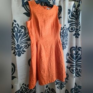 Pumpkin orange knee length dress.